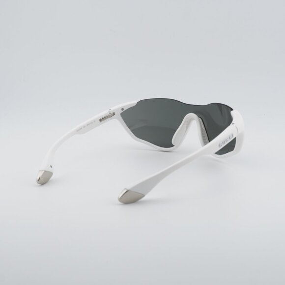Gucci GG2018S 005 Sunglasses Matte Solid White Shield Frame, Grey Lenses main image 4